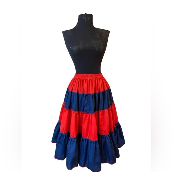 Vintage Red/Blue Striped Dancing Circle Skirt - Picture 5 of 14